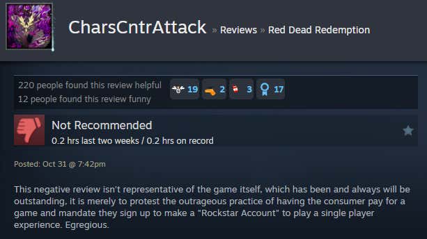 Screenshot of the article titled Red Dead Redemption Remaster, As Reported by Steam Reviews